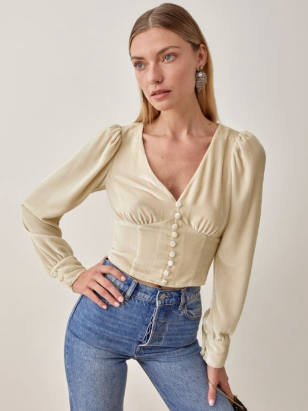 Reformation Cream Velvet Corset Wrap Top Sz 6